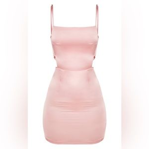 Rose Satin Cut Out Side Bodycon Dress Pretty Little Thing